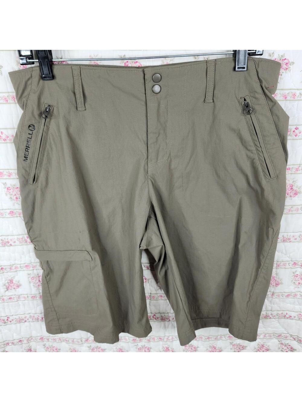 Merrell Womens Hiking Shorts Size 10 Khaki Outdoor Zip Pockets